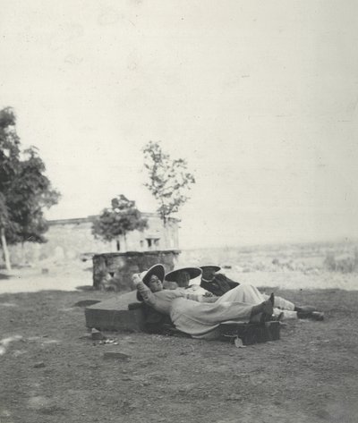 Lilah Wingfield, Judy Smith and Major Gosling Resting After a Day Sight-Seeing at Fatehpur Sikri, January 1912 by Sylvia Brooke